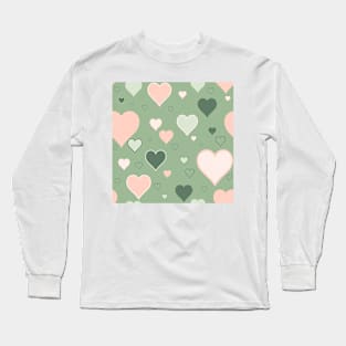 Cascade of Hearts in Pink, Cream and Green Long Sleeve T-Shirt